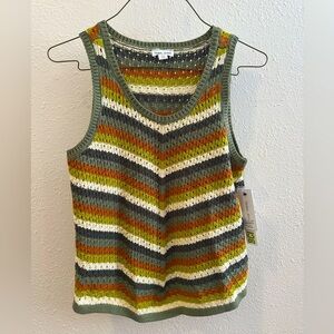 Tribal Jeans Racer Stripe Sweater Crochet Tank Top